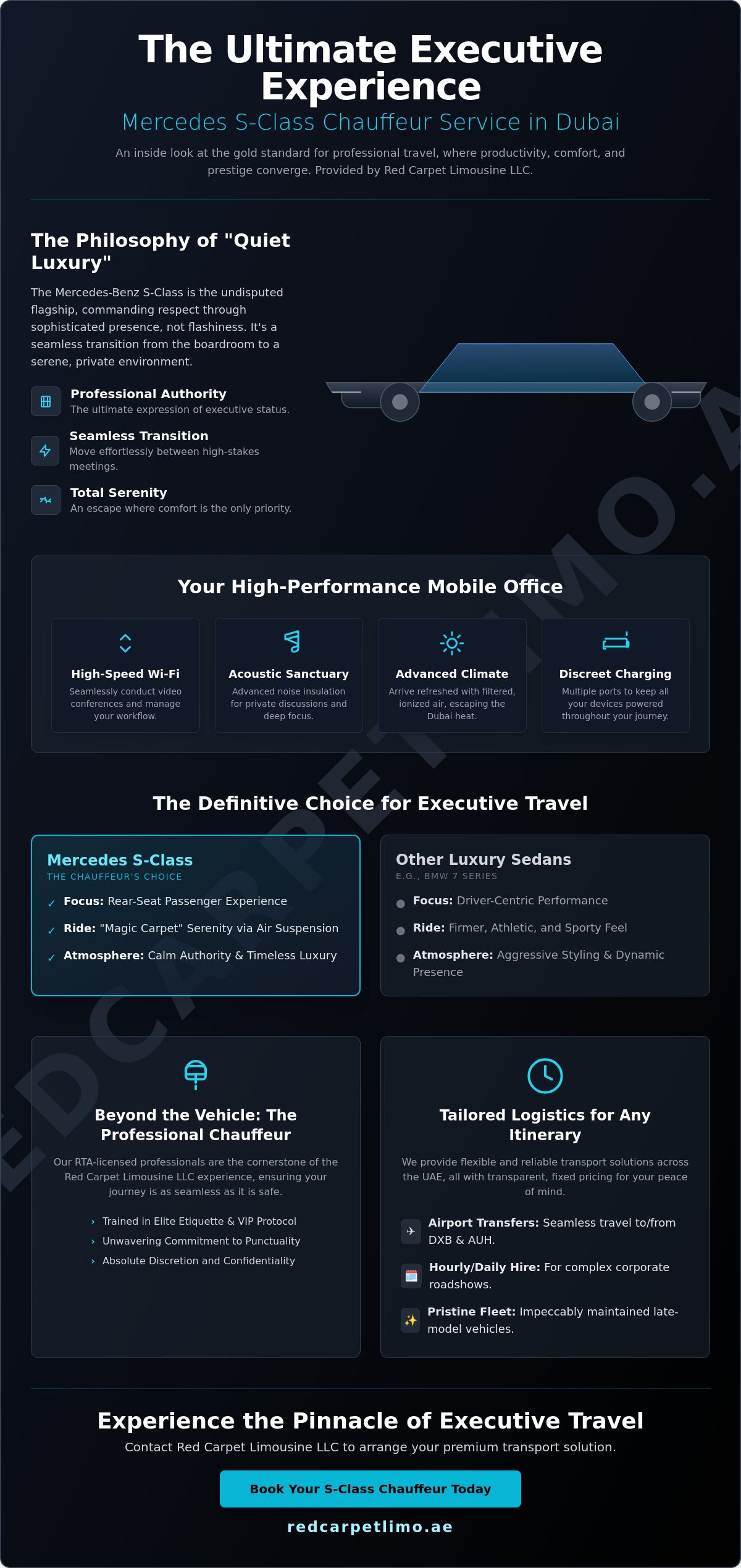 Mercedes S Class Chauffeur Dubai: The Ultimate Guide to Quiet Luxury in 2026 infographic
