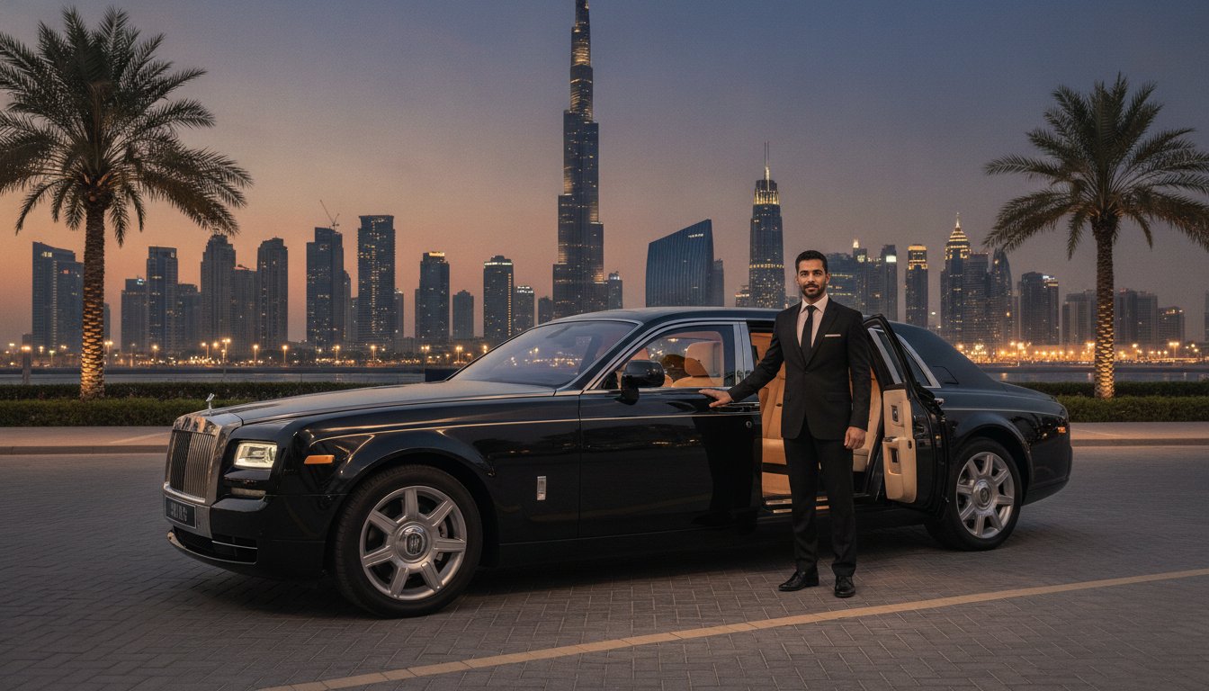 Private car service at DXB airport with executive chauffeur in Dubai