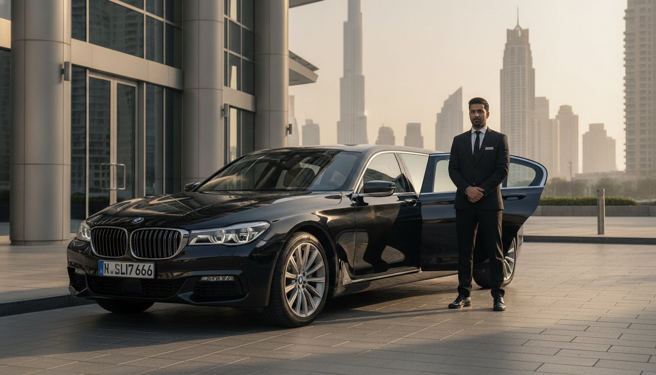 Luxury chauffeur car on the Dubai to Ras Al Khaimah highway