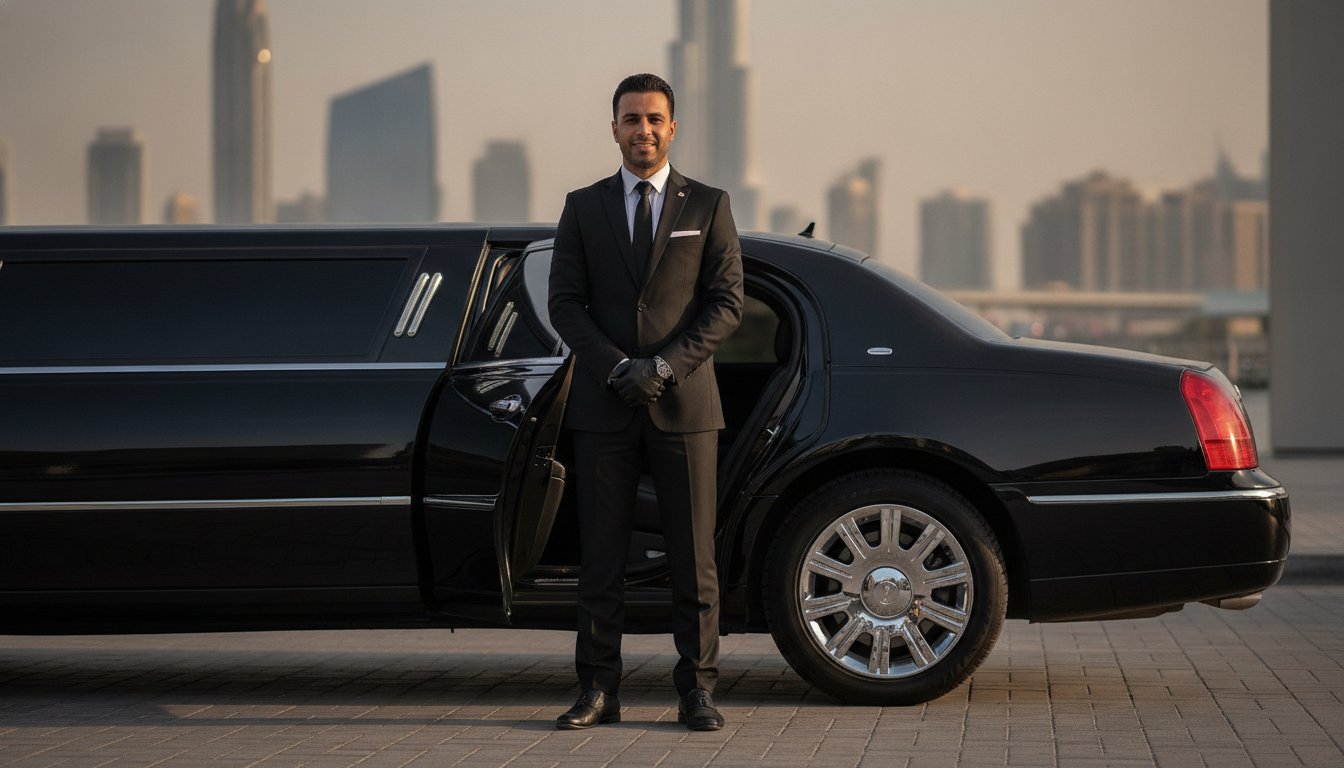 Multilingual chauffeur greeting an international client in Dubai