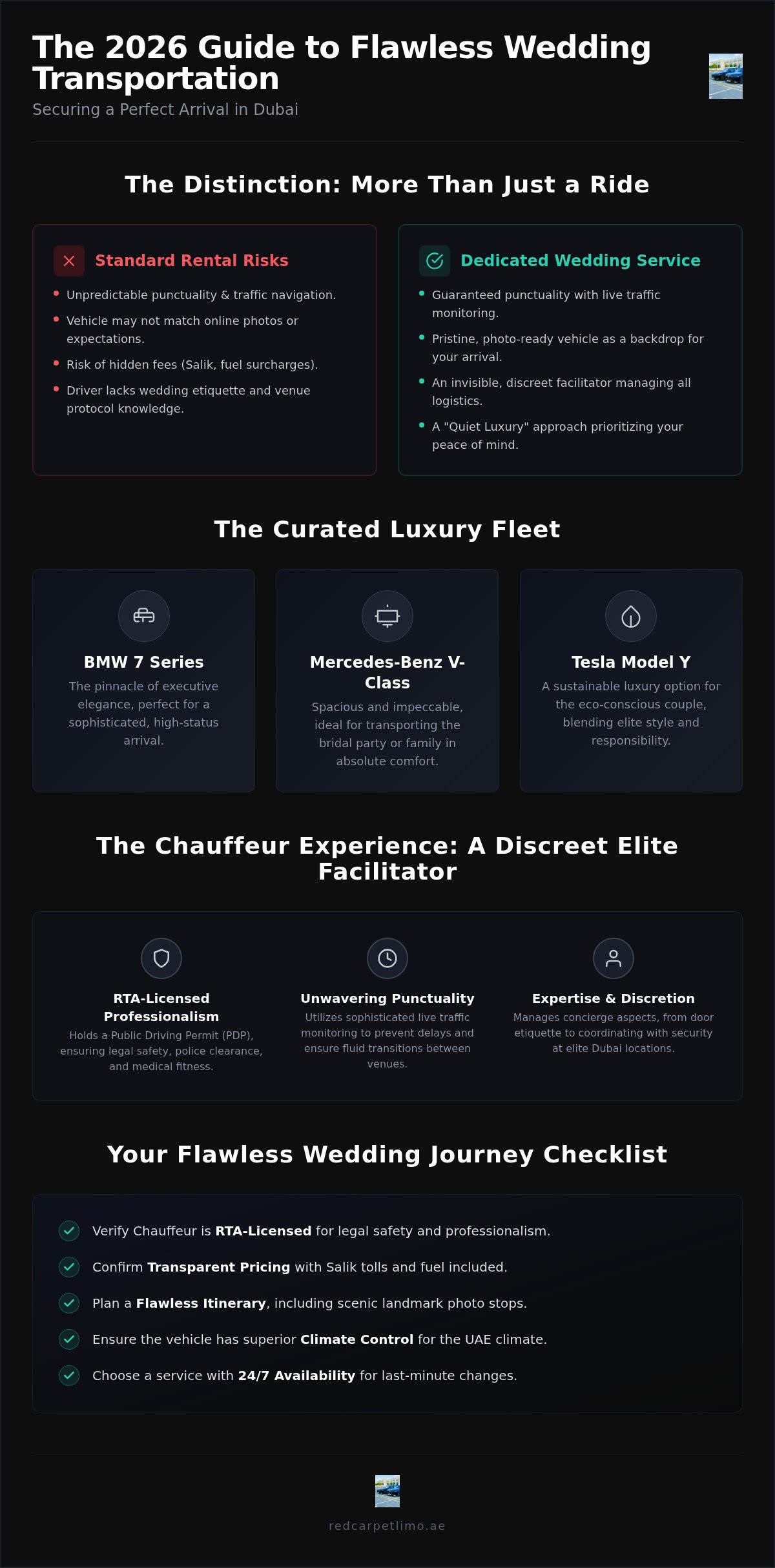 Wedding Car Hire with Driver in Dubai: The 2026 Guide to Impeccable Arrivals infographic