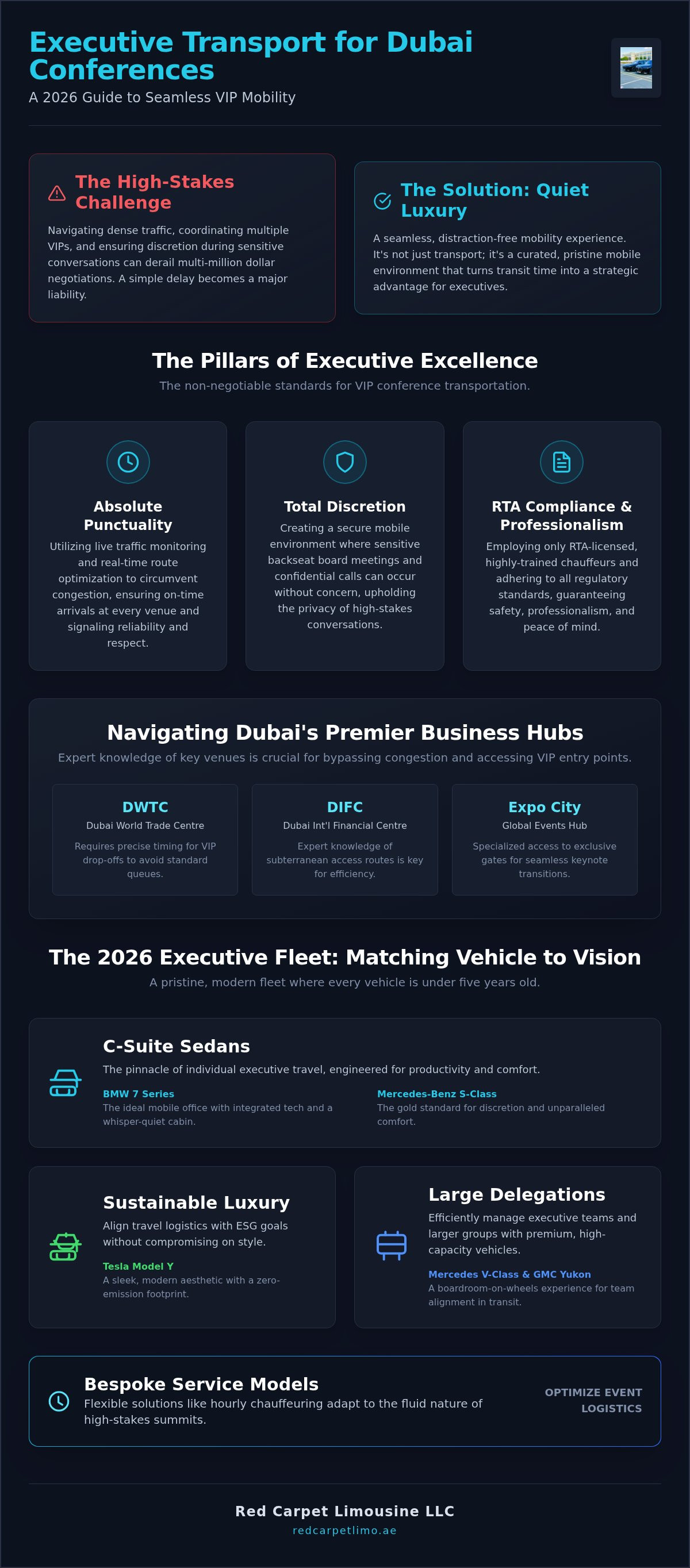VIP Transport for Dubai Conferences: 2026 Executive Guide infographic
