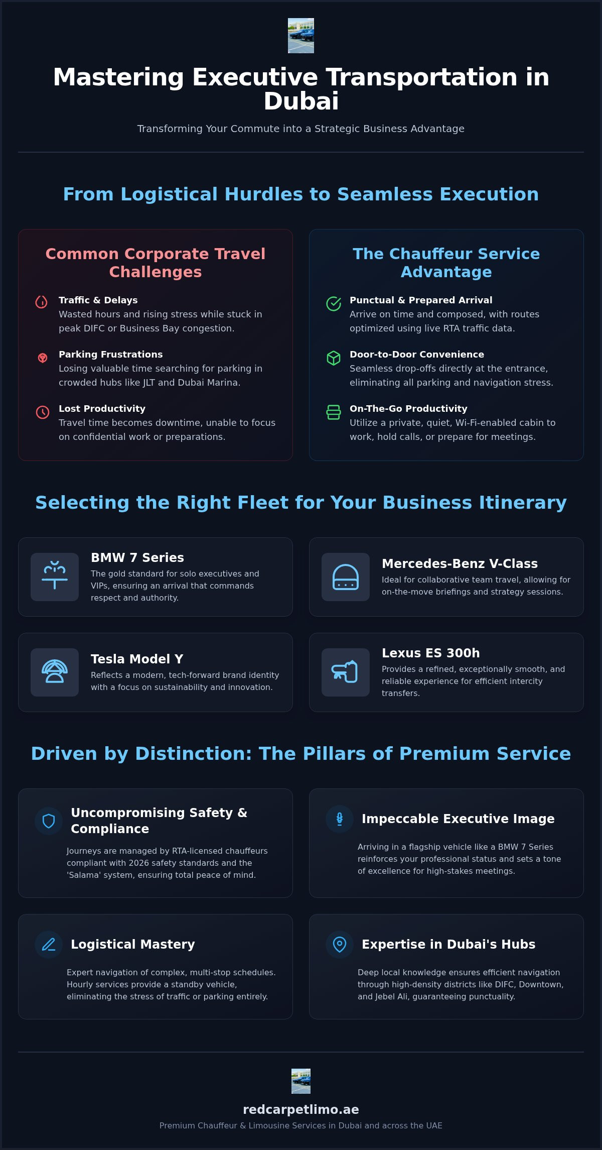 Business Meeting Transportation in Dubai: The 2026 Executive Guide infographic