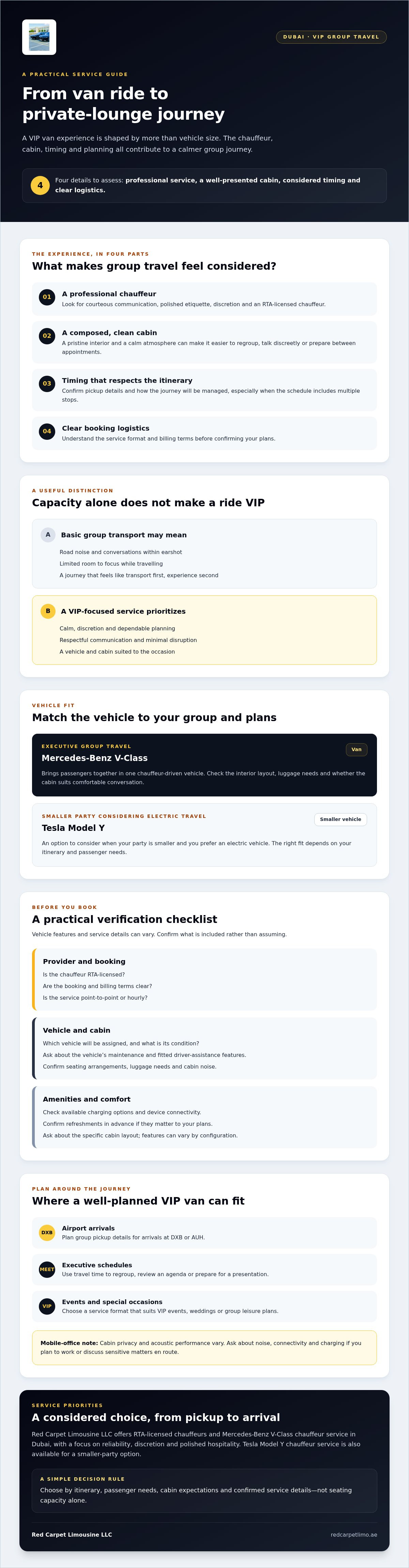 VIP Van Chauffeur Service Dubai: The 2026 Guide to Elite Group Mobility infographic