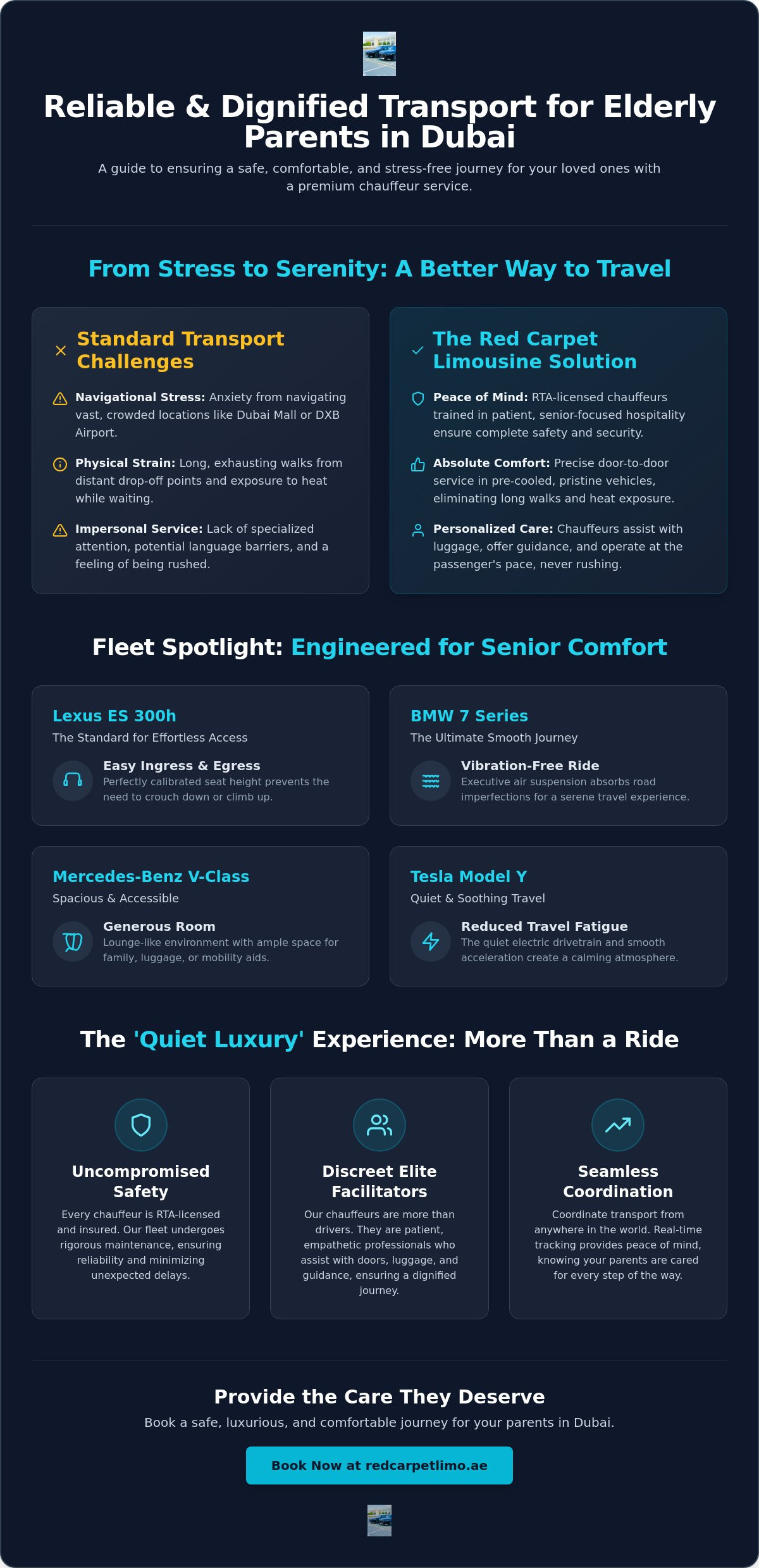 Reliable Transport for Elderly Parents in Dubai: The 2026 Guide to Safe, Luxury Mobility infographic