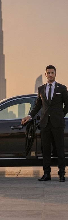 Chauffeur-driven luxury sedan on the Dubai to Abu Dhabi highway