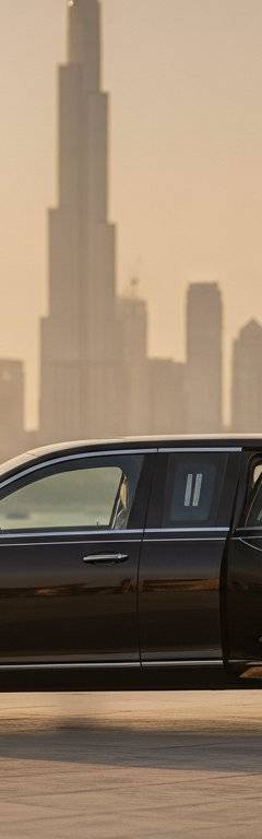 Chauffeur-driven luxury sedan outside a hotel in Al Barsha, Dubai