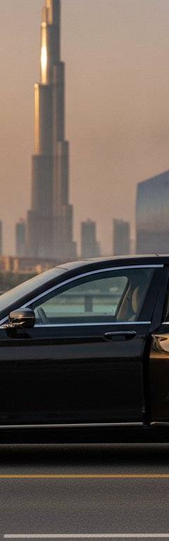 Luxury chauffeur sedan on the Dubai to Ras Al Khaimah highway