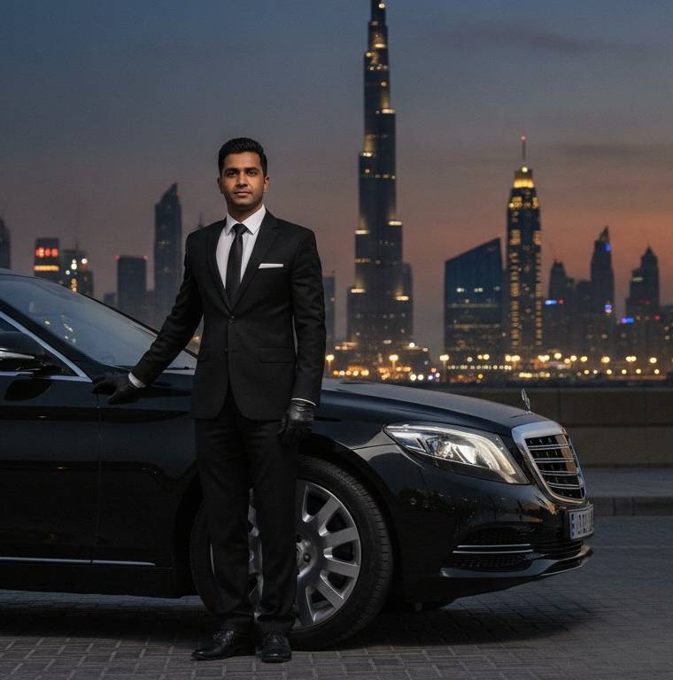VIP event transportation Dubai chauffeur fleet at a luxury venue