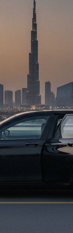 Luxury chauffeur-driven car on the Dubai to Ras Al Khaimah highway