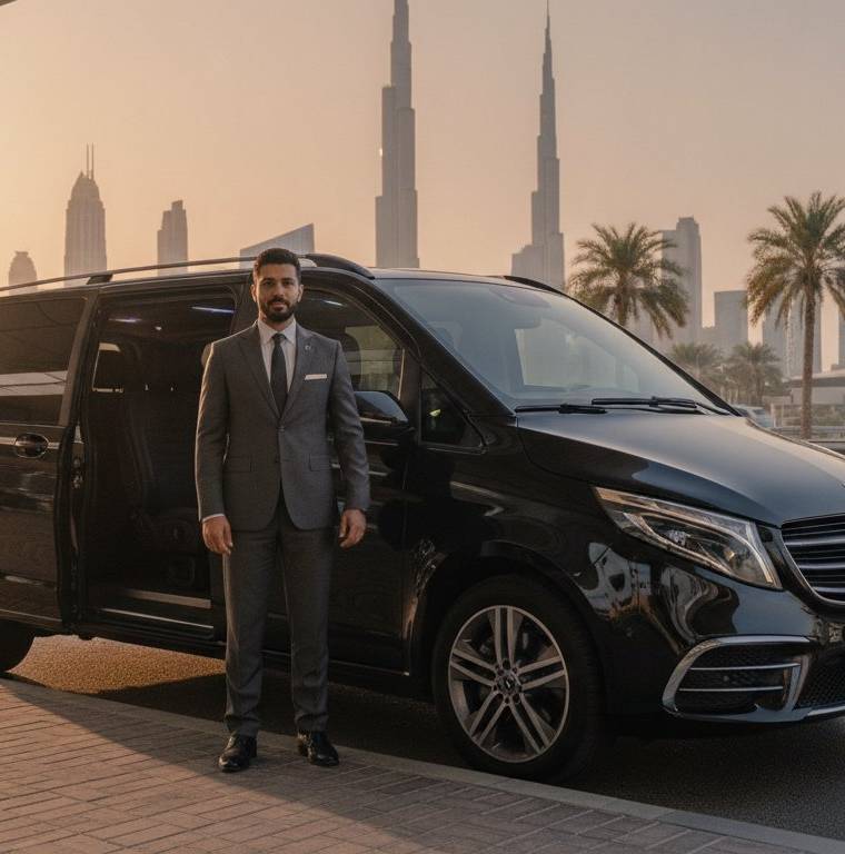 Mercedes V-Class chauffeur airport transfer in Dubai