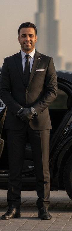 Multilingual chauffeur greeting an international client in Dubai